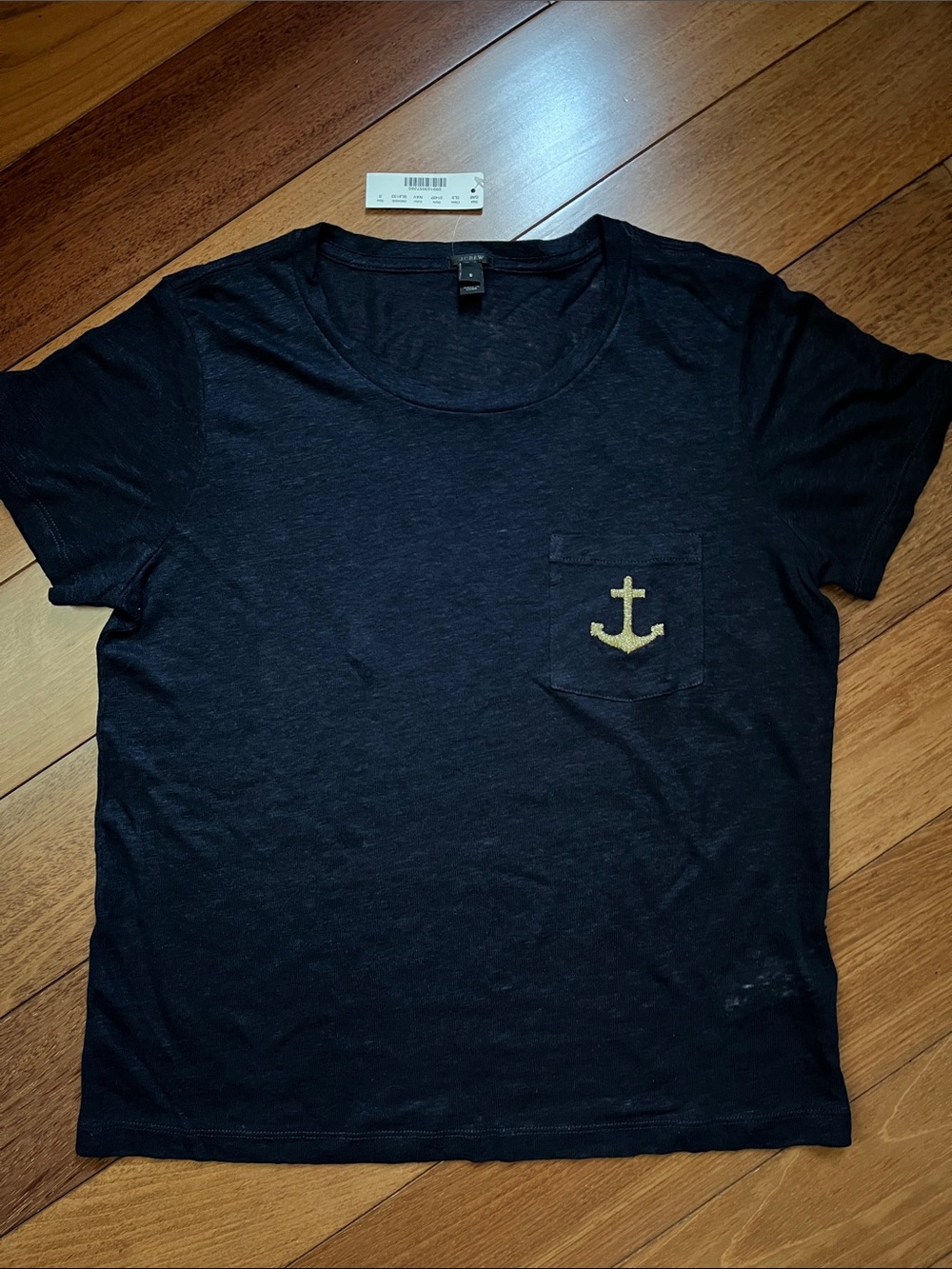 NWT J. Crew Linen Gold Anchor Pocket Tee
